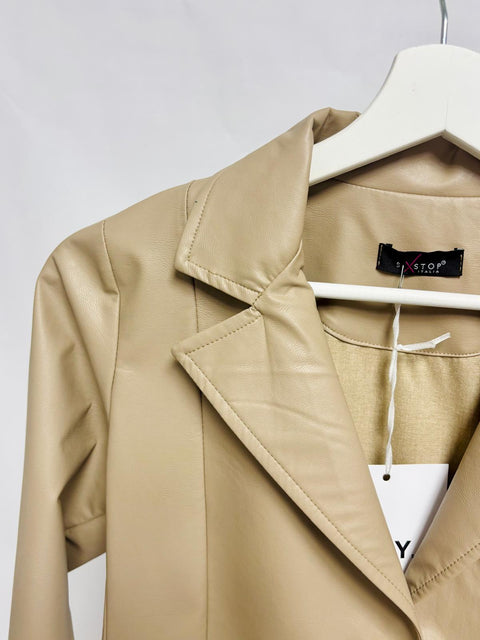 Faux Leather Blazer with Fabric Back SixStop