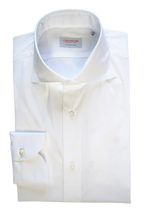 White Stretch Popeline Solid Shirt Cordone 1956