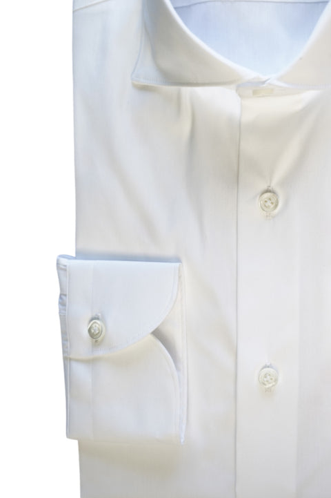 White Stretch Popeline Solid Shirt Cordone 1956