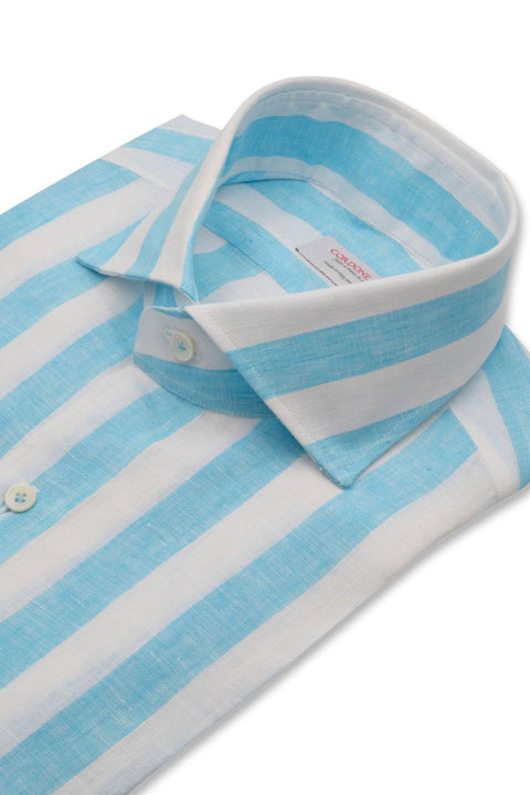 Bold Striped Linen Shirt Azure Cordone 1956