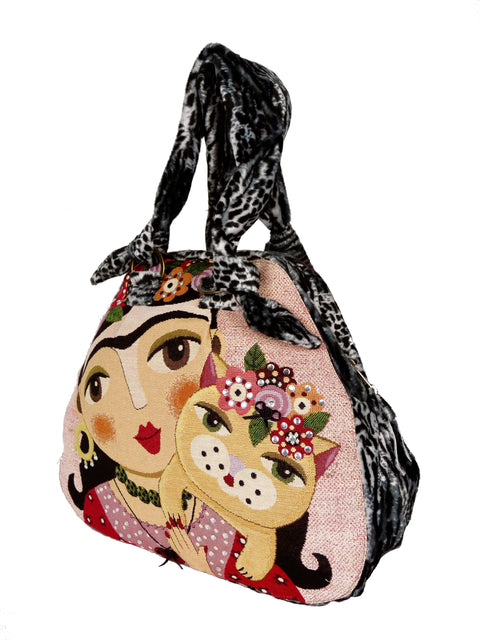 Animal Bag With Frida Kahlo Print And Applied Rhinestone Apiedinudinelparco