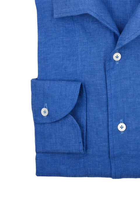 Azure Linen Capri Collar Shirt Cordone 1956