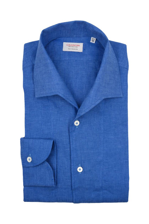 Azure Linen Capri Collar Shirt Cordone 1956
