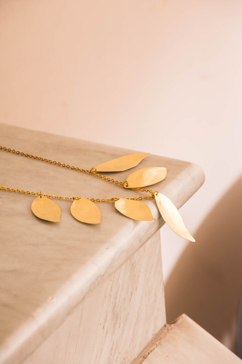 Necklace - Brass Leaves Lidia Mallia