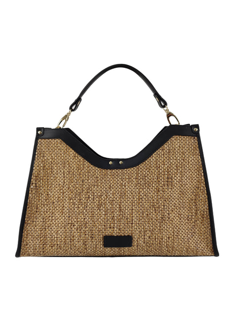 Tote Bag in Raffia and Leather Florence Leather