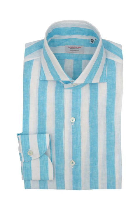 Bold Striped Linen Shirt Azure Cordone 1956
