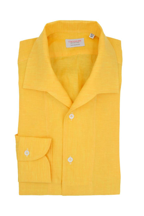 Yellow Linen Capri Collar Shirt Cordone 1956