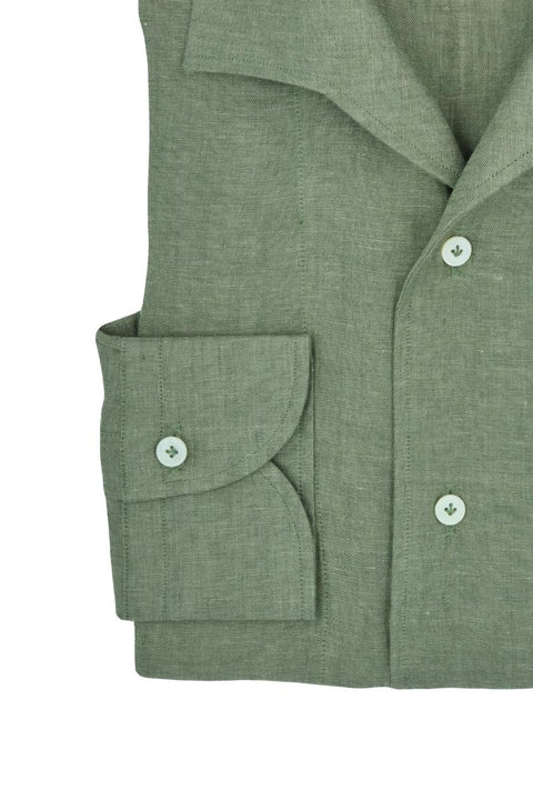 Military Green Linen Capri Collar Shirt Cordone 1956