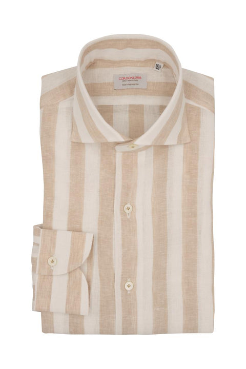 Bold Striped Linen Shirt Beige Cordone 1956