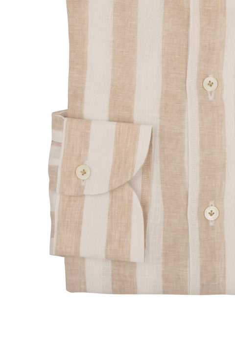Bold Striped Linen Shirt Beige Cordone 1956