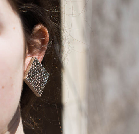Earrings - Large Leather Tile Lidia Mallia