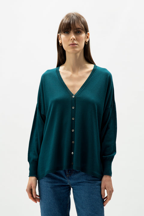 Extra Fine Merino Wool Oversized V-Neck Cardigan (3D-Knit) - Lèmme