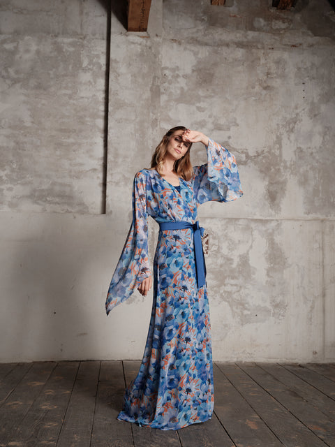 Dress - Georgette Kimono Blue Roberta Longo