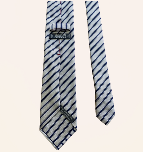 Silver Grey Regimental Silk Tie with Navy Stripes
