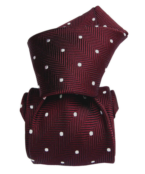 Burgundy Silk Tie with White Polka Dots – Chevron Texture