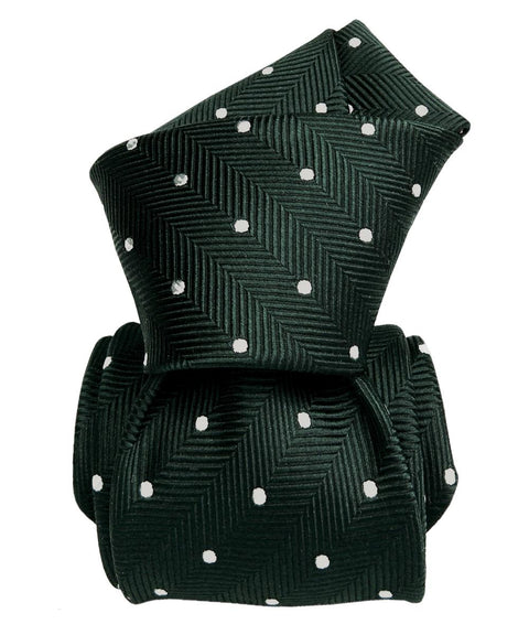 Green Silk Tie with White Polka Dots – Chevron Texture