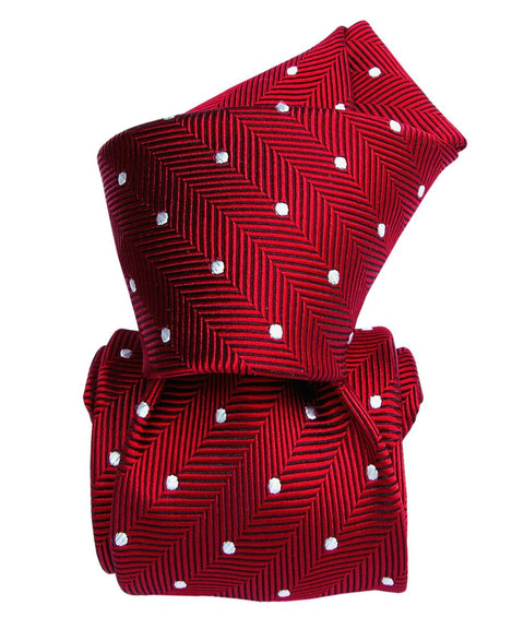 Red Silk Tie with White Polka Dots – Chevron Texture