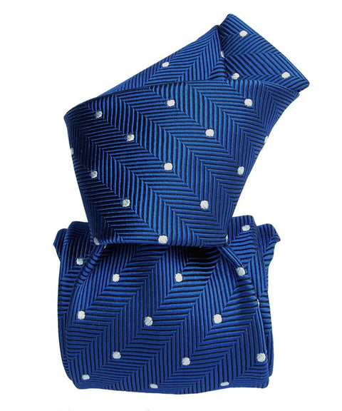 Royal Blue Silk Tie with White Polka Dots – Chevron Texture