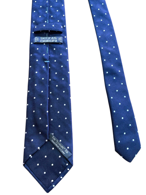 Royal Blue Silk Tie with White Polka Dots – Chevron Texture