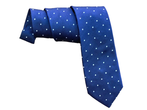 Royal Blue Silk Tie with White Polka Dots – Chevron Texture