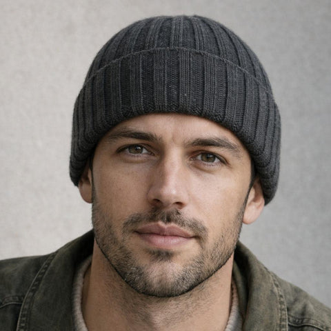 100% superior cashmere ribbed hat by Due Toscani Made in Tuscany - Due Toscani