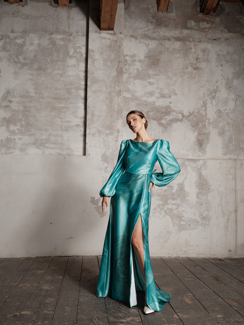 Dress - Satin V Green Roberta Longo