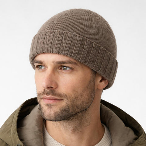 Smooth unisex beanie with ribbed cuff, 100% cashmere - Due Toscani