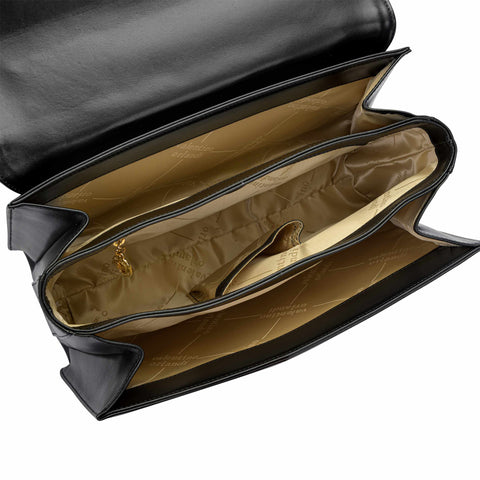 Trapezoid Leather Shoulder Bag with Interlaced Embroidery