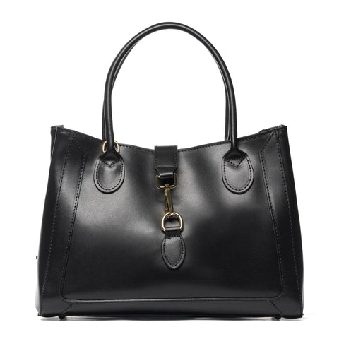 Structured Tote in Leather with Zip & Clasp