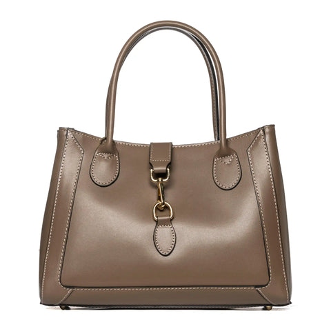 Structured Tote in Leather with Zip & Clasp
