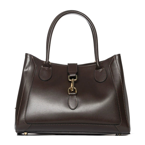 Structured Tote in Leather with Zip & Clasp