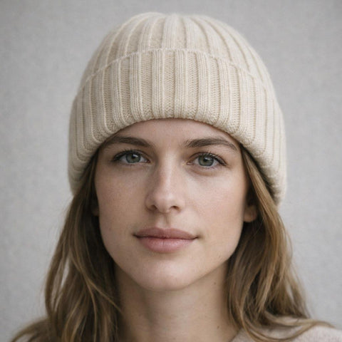 100% superior cashmere ribbed hat by Due Toscani Made in Tuscany - Due Toscani