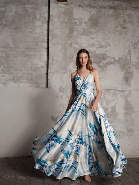 Dress - Satin V Fantasy Light Blue Roberta Longo