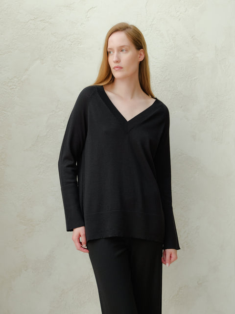 Extra Fine Merino V Neck Maxi Sweater - Lèmme