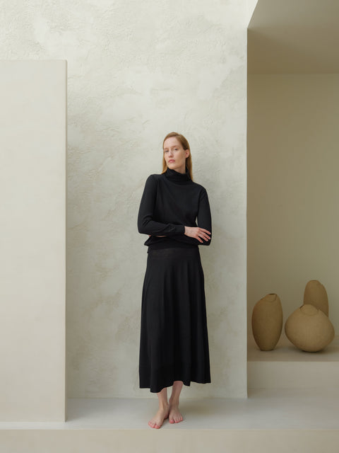 Extra Fine Merino Wool A-Line Skirt (3D-Knit) - Lèmme