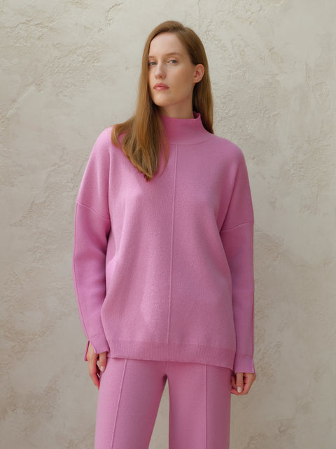 Cashmere Mix Solid Maxi Turtleneck Sweater - Lèmme