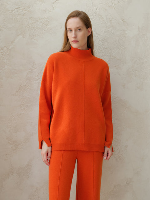 Cashmere Mix Solid Maxi Turtleneck Sweater - Lèmme