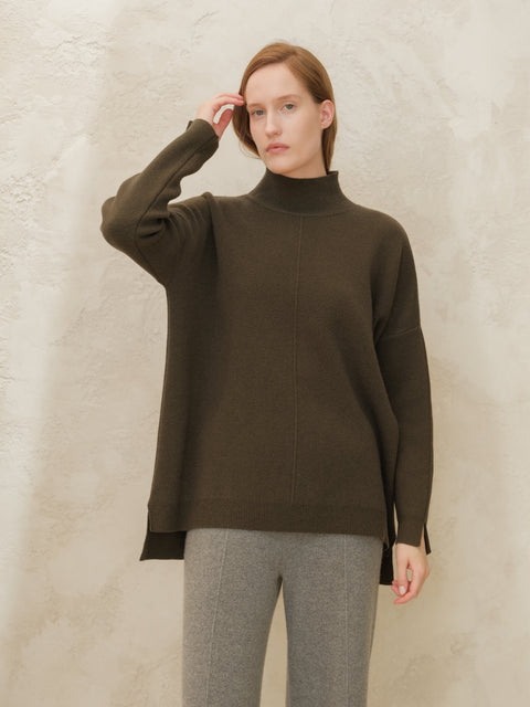 Cashmere Mix Solid Maxi Turtleneck Sweater - Lèmme