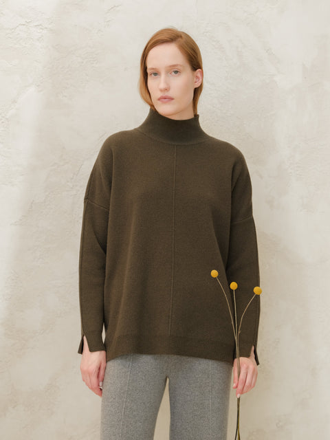 Cashmere Mix Solid Maxi Turtleneck Sweater - Lèmme
