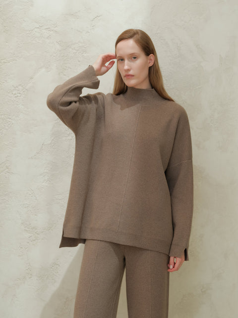 Cashmere Mix Solid Maxi Turtleneck Sweater - Lèmme