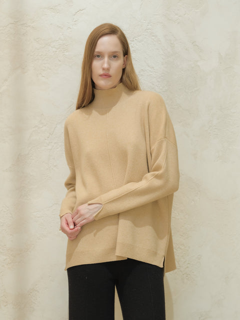 Cashmere Mix Solid Maxi Turtleneck Sweater - Lèmme