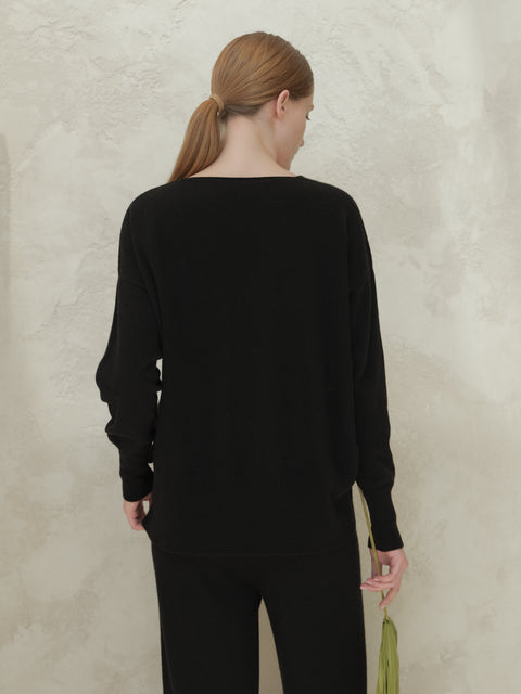 Cashmere Mix Maxi V-Neck Sweater - Lèmme