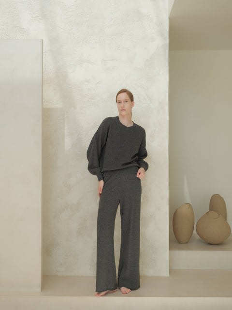 Cashmere Mix Wide Legged Light Pants (3D-Knit) - Lèmme