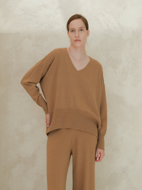 Cashmere Mix Maxi V-Neck Sweater - Lèmme