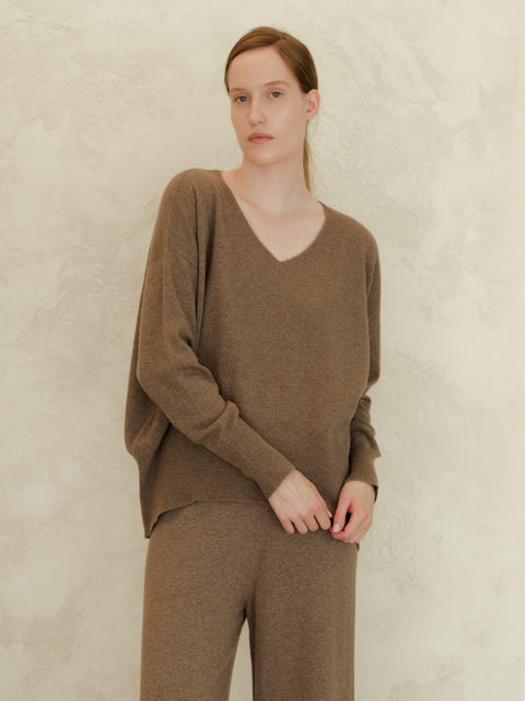 Cashmere Mix Maxi V-Neck Sweater - Lèmme