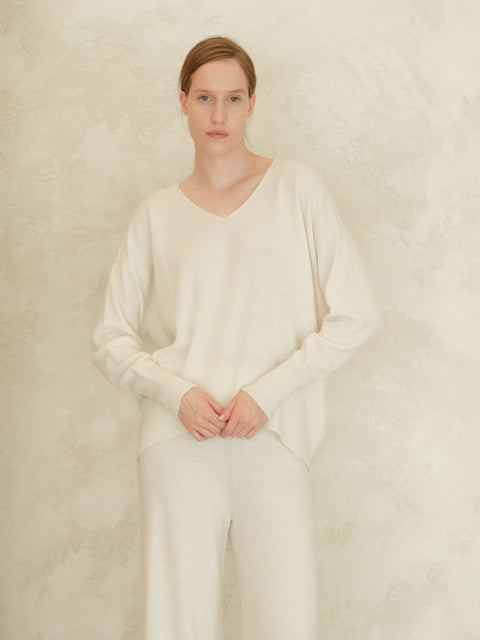 Cashmere Mix Maxi V-Neck Sweater - Lèmme