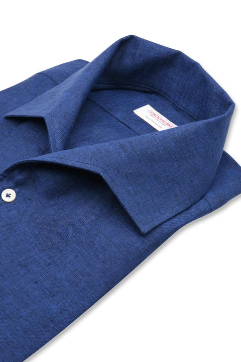 Blue Linen Capri Collar Shirt Cordone 1956