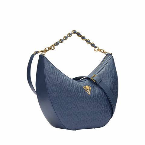 Blue Soft Leather Shopping Bag