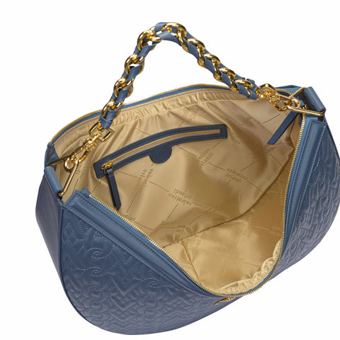 Blue Soft Leather Shopping Bag 