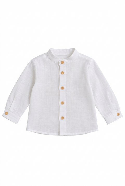 Linen Mandarin-Collar Shirt With Wood-Effect Buttons | FM43093